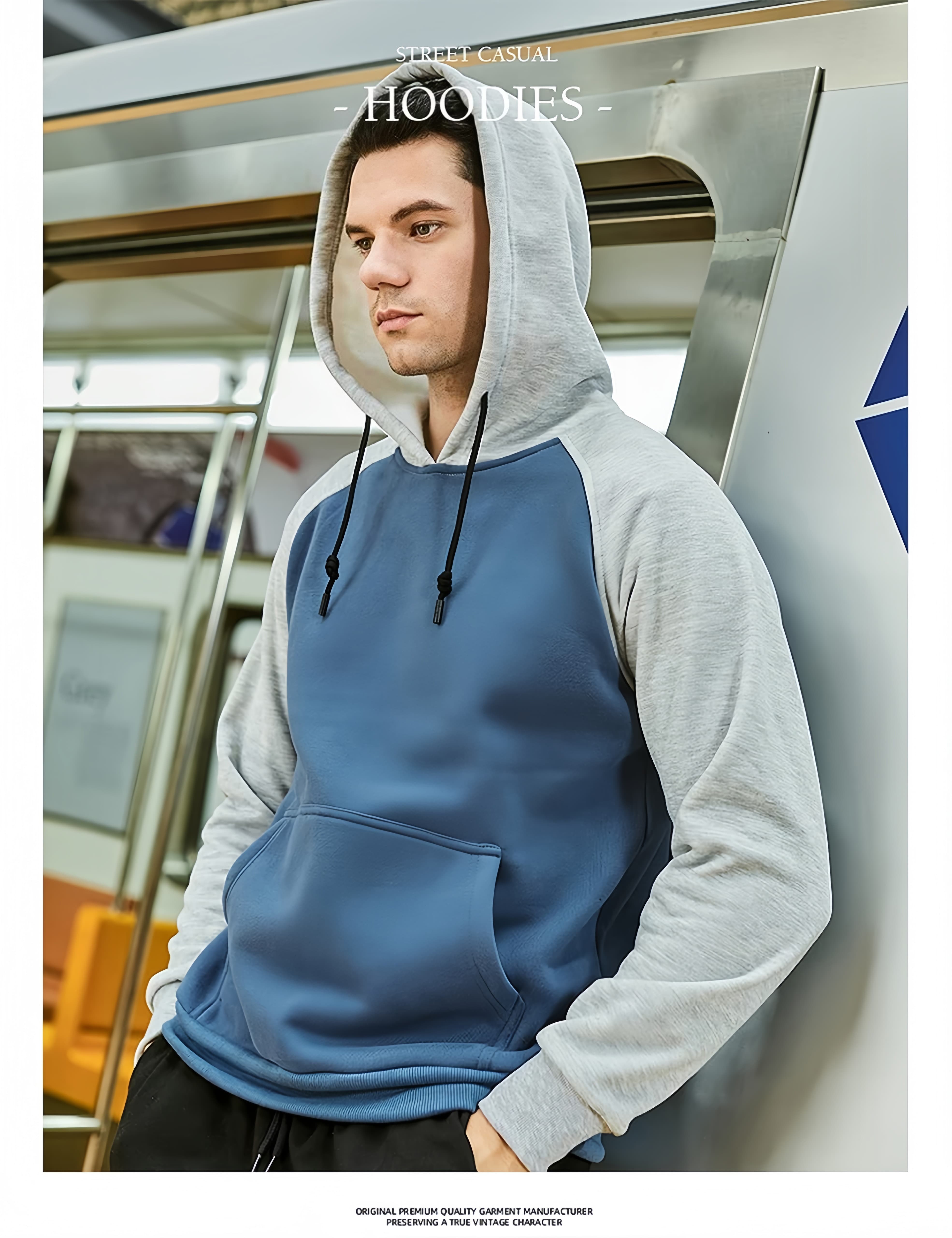 Men’s Denim Blue Pullover Hoodie Sweatshirt